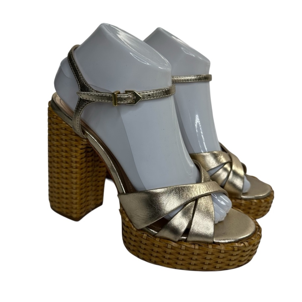 SCHUTZ Keefa Metallic Gold Woven Platform Sandals. Sz: 8.5 - Picture 5 of 13